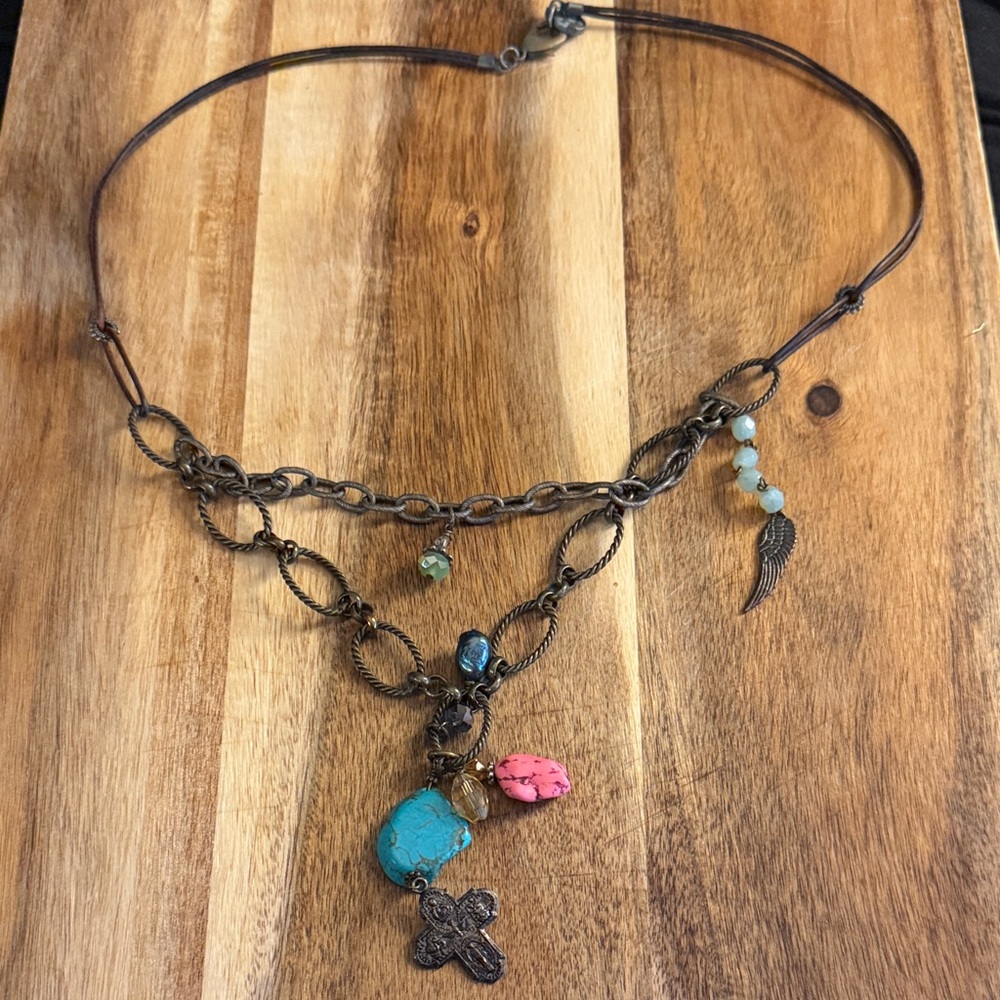 Lu Leather and Turquoise Western Necklace
